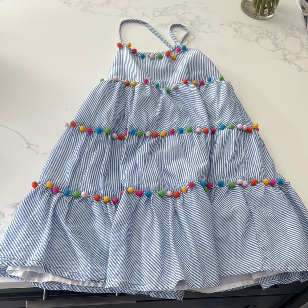 Striped Blue Kids Dress with Colorful Accents
